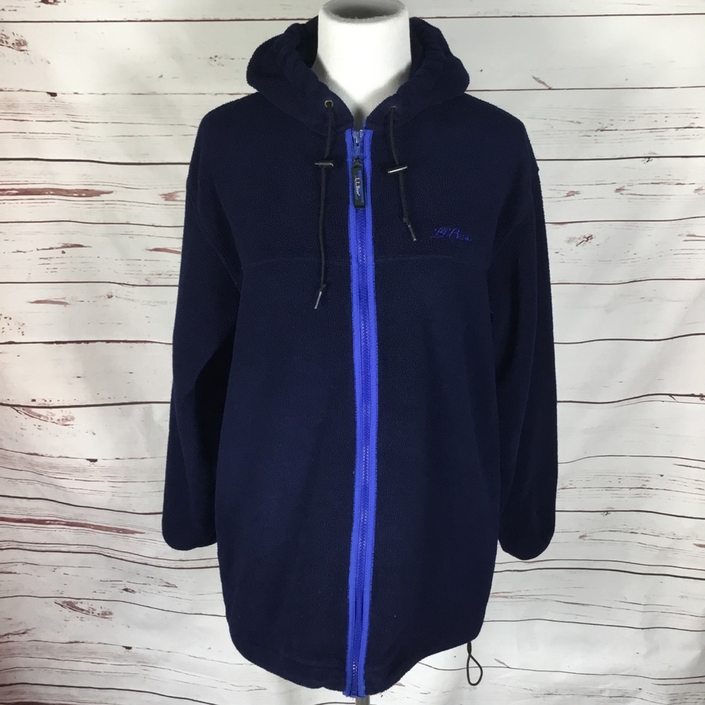 Womens Vintage L.L. Bean Blue Fleece Zip Up Hooded Jacket Medium